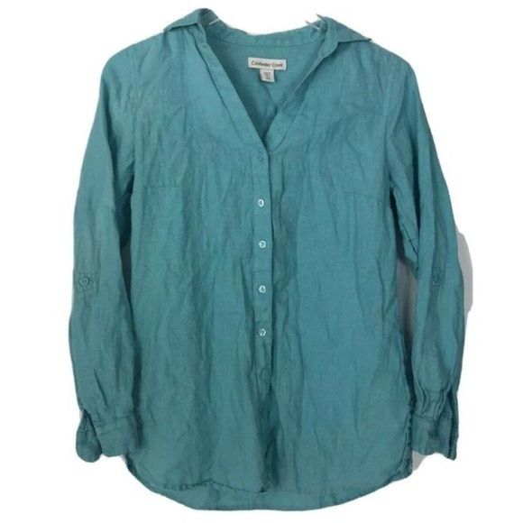 Cold Water Creek Blue Pure Linen Blouse XS - Picture 1 of 9